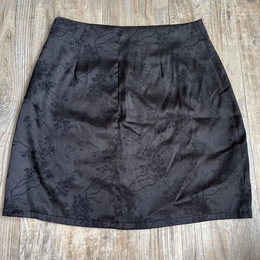 Blue Rain Mini Skirt Satin Floral Buttons Women's S Black Y2K